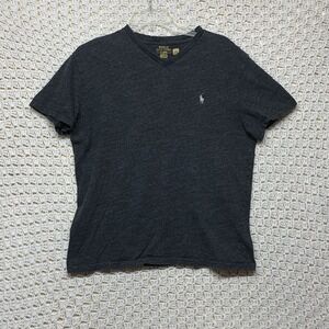 Polo Ralph Lauren Tee Shirt Men's. Sz M Gray White Pony Short Sleve V‎ Neck